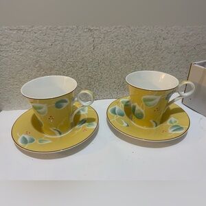 Haengnam Elegant Bone China 8 oz. Tea Cup Yellow With 3D Green Leaves Korea New